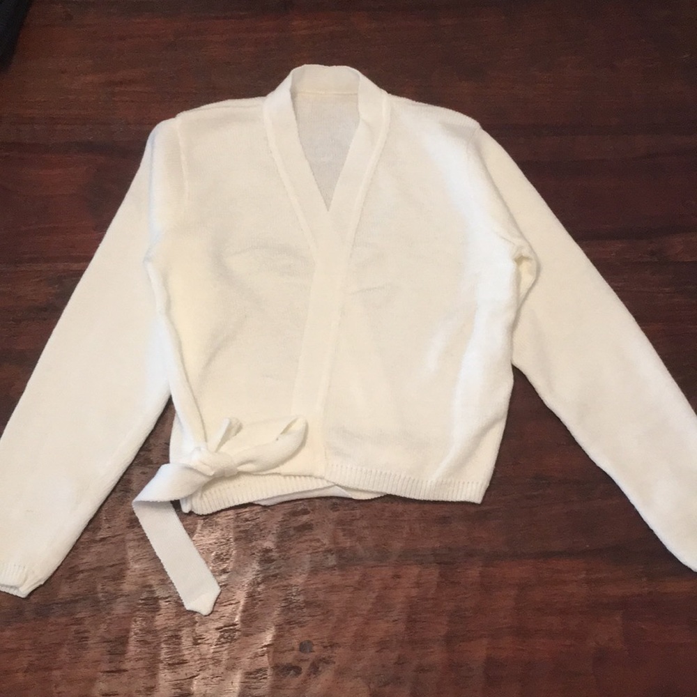 White ballerina wrap sweater
